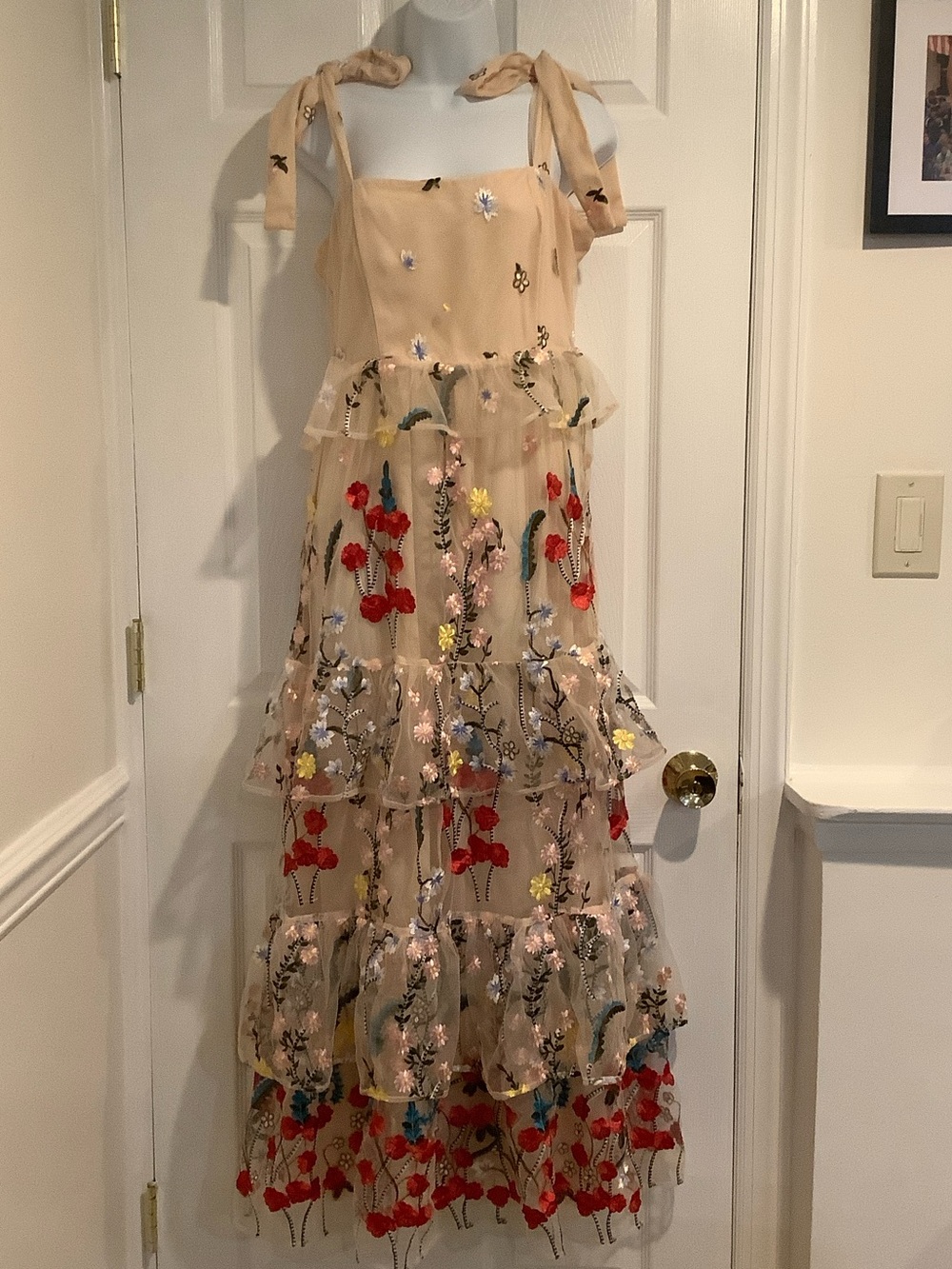 BUDDY LOVE Cream Embroidered Floral Cottagecore Romantic Ethereal Midi Dress M